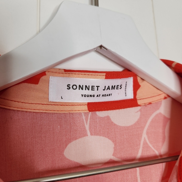 Sonnet James Orange Floral Print Long Sleeve Button Down Playsuit Shirt - Picture 3 of 6